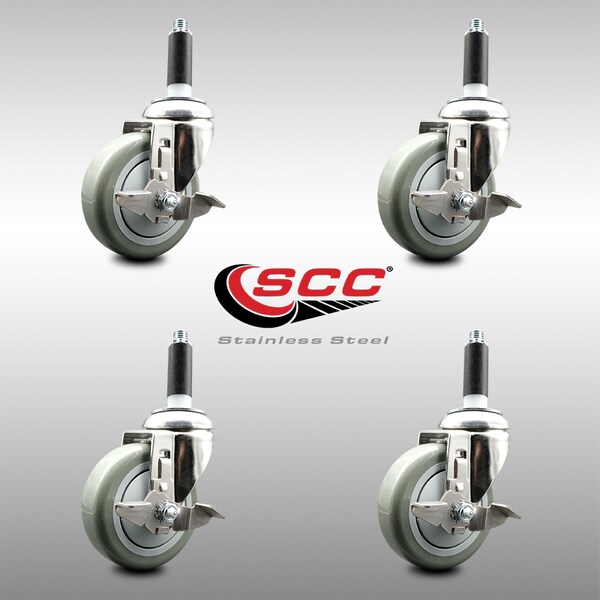 Service Caster 4 Inch 316SS Gray Poly Swivel 7/8 Inch Expanding Stem Caster Set Brake SCC SCC-SS316EX20S414-PPUB-TLB-78-4 - main